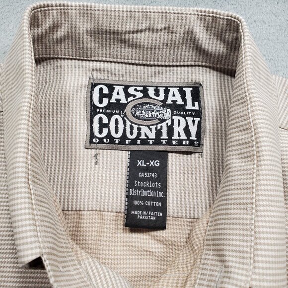 Casual Country Outfitters Button Up Plaid Shirt 1 Pocket Tan White Men Sz XL - Picture 3 of 9